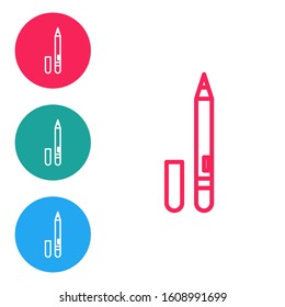Red line Eyeliner, eyebrow icon isolated on white background. Pencil for eyes. Set icons in circle buttons. Vector Illustration