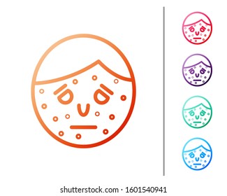 Red line Face with psoriasis or eczema icon isolated on white background. Concept of human skin response to allergen or chronic body problem. Set color icons. Vector Illustration