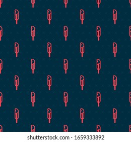 Red line Feather pen icon isolated seamless pattern on black background.  Vector Illustration