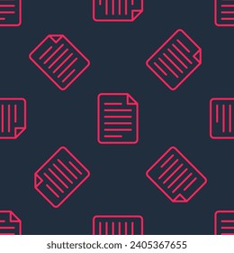 Red line File document icon isolated seamless pattern on black background. Checklist icon. Business concept.  Vector