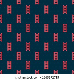 Red line Fire escape icon isolated seamless pattern on black background. Pompier ladder. Fireman scaling ladder with a pole.  Vector Illustration