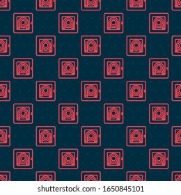 Red line Fire hose cabinet icon isolated seamless pattern on black background.  Vector Illustration