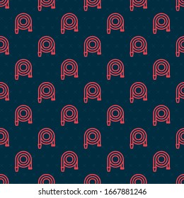 Red line Fire hose reel icon isolated seamless pattern on black background.  Vector Illustration