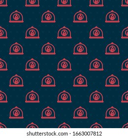 Red line Firefighter helmet or fireman hat icon isolated seamless pattern on black background.  Vector Illustration