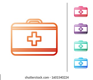 Red line First aid kit icon isolated on white background. Medical box with cross. Medical equipment for emergency. Healthcare concept. Set color icons. Vector Illustration