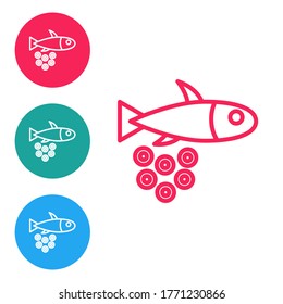 Red line Fish with caviar icon isolated on white background. Set icons in circle buttons. Vector.