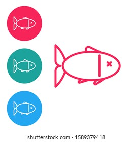 Red line Fish icon isolated on white background. Set icons in circle buttons. Vector Illustration