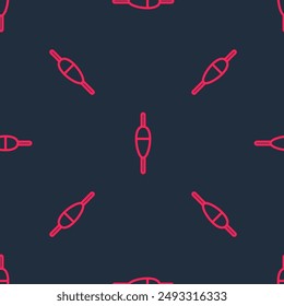 Red line Fishing float icon isolated seamless pattern on black background. Fishing tackle.  Vector