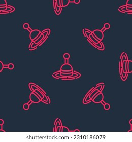 Red line Fishing float in water icon isolated seamless pattern on black background. Fishing tackle.  Vector