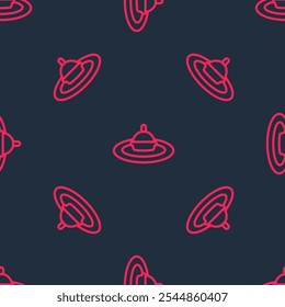 Red line Fishing float in water icon isolated seamless pattern on black background. Fishing tackle.  Vector