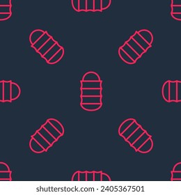 Red line Fishing net icon isolated seamless pattern on black background. Fishing tackle.  Vector