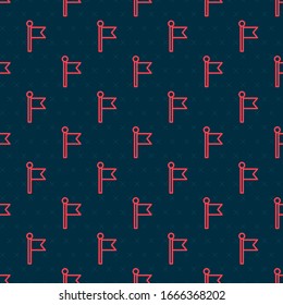 Red line Flag icon isolated seamless pattern on black background. Location marker symbol.  Vector Illustration