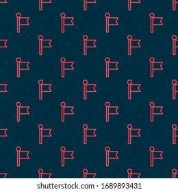 Red line Flag icon isolated seamless pattern on black background. Location marker symbol.  Vector Illustration