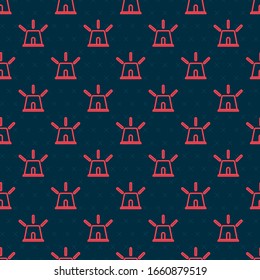 Red line Flasher siren icon isolated seamless pattern on black background. Emergency flashing siren.  Vector Illustration