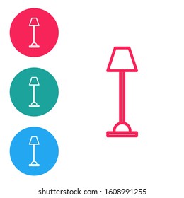 Red line Floor lamp icon isolated on white background. Set icons in circle buttons. Vector Illustration