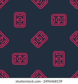 Red line Football or soccer field icon isolated seamless pattern on black background.  Vector
