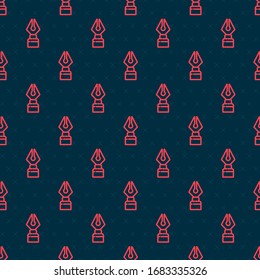 Red line Fountain pen nib icon isolated seamless pattern on black background. Pen tool sign.  Vector Illustration