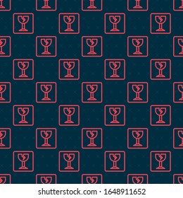 Red line Fragile broken glass symbol for delivery boxes icon isolated seamless pattern on black background.  Vector Illustration