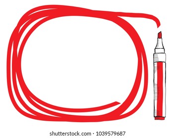 Red line frame drawn by marker. Hand drawn sketch vector illustration. Engraved style image.