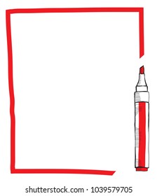 Red line frame drawn by marker. Hand drawn sketch vector illustration. Engraved style image.