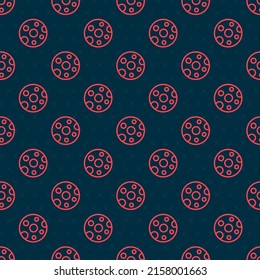 Red line Full moon icon isolated seamless pattern on black background. Cloudy night sign. Sleep dreams symbol. Night or bed time sign.  Vector