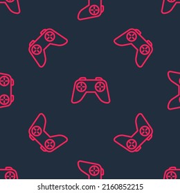 Red line Game controller or joystick for game console icon isolated seamless pattern on black background.  Vector