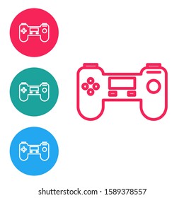 Red line Gamepad icon isolated on white background. Game controller. Set icons in circle buttons. Vector Illustration