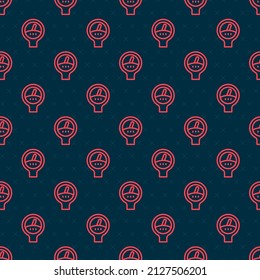 Red line Gauge scale icon isolated seamless pattern on black background. Satisfaction, temperature, manometer, risk, rating, performance, speed tachometer.  Vector