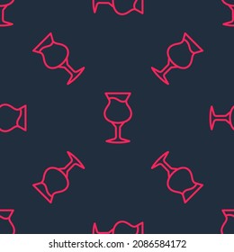 Red line Glass of beer icon isolated seamless pattern on black background.  Vector