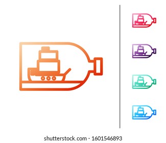 Red line Glass bottle with ship inside icon isolated on white background. Miniature model of marine vessel. Hobby and sea theme. Set color icons. Vector Illustration
