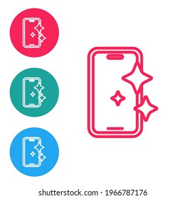 Red line Glass screen protector for smartphone icon isolated on white background. Protective film for glass. Transparent soft glass for mobile phone. Set icons in circle buttons. Vector