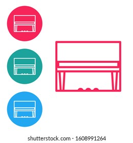 Red line Grand piano icon isolated on white background. Musical instrument. Set icons in circle buttons. Vector Illustration