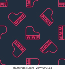 Red line Grand piano icon isolated seamless pattern on black background. Musical instrument.  Vector