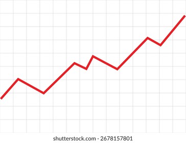 red line graph rising up on grid background representing optimism, progress, growth, and business profit report