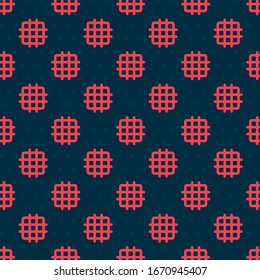 Red line Grid graph paper icon isolated seamless pattern on black background.  Vector Illustration