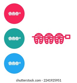 Red line Grilled fish steak icon isolated on white background. Set icons in circle buttons. Vector