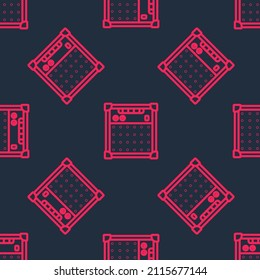 Red line Guitar amplifier icon isolated seamless pattern on black background. Musical instrument.  Vector