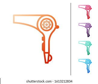 Red line Hair dryer icon isolated on white background. Hairdryer sign. Hair drying symbol. Blowing hot air. Set color icons. Vector Illustration