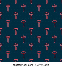 Red line Hammer icon isolated seamless pattern on black background. Tool for repair.  Vector Illustration