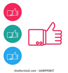 Red line Hand thumb up icon isolated on white background. Set icons in circle buttons. Vector Illustration