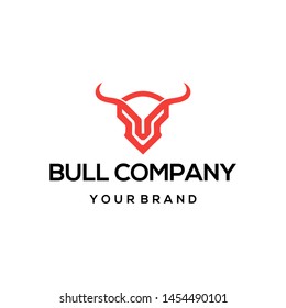 Red Line Head Bull with Horn Art Illustration Simple Silhouette Logo - Vector