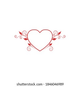 Red line heart with floral elements on white background stock vector