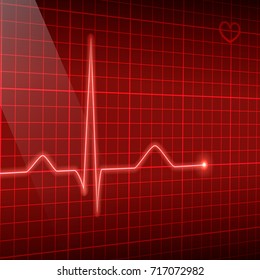 Red line heart rate on the screen in perspective. Vector electrocardiogram background.