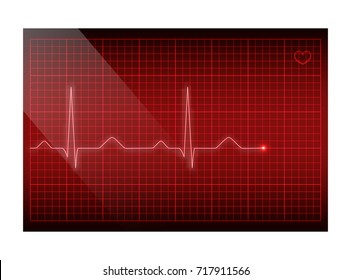 Red line heart rate on the screen. Vector electrocardiogram background.