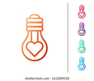 Red line Heart shape in a light bulb icon isolated on white background. Love symbol. Valentine day symbol. Set color icons. Vector Illustration