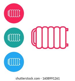 Red line Heating radiator icon isolated on white background. Set icons in circle buttons. Vector Illustration