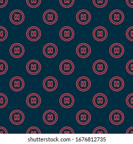Red line Helicopter landing pad icon isolated seamless pattern on black background. Helipad, area, platform, H letter.  Vector Illustration