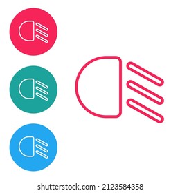 Red line High beam icon isolated on white background. Car headlight. Set icons in circle buttons. Vector