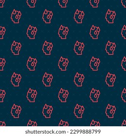 Red line High human body temperature or get fever icon isolated seamless pattern on black background. Disease, cold, flu symptom.  Vector