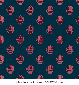 Red line Hockey glove icon isolated seamless pattern on black background. Sports playing and training protective gloves on hands.  Vector Illustration